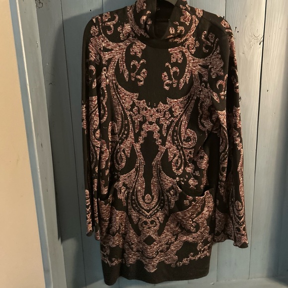 Free People Modern Love Mini Dress Black Paisley Jacquard Sweater Dress Sz S - Picture 1 of 12